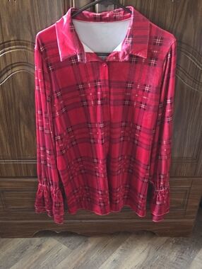 Red Plaid Women's Collared Sweater